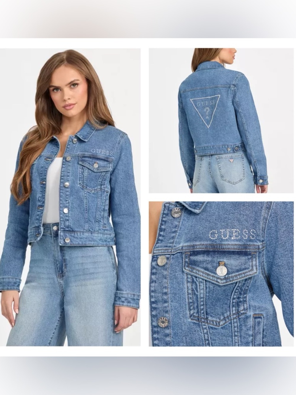 Guess Blue Denim Crystal Logo Jacket